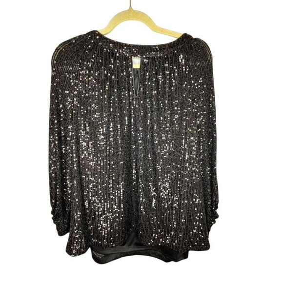 Vince Camuto Sequin Keyhole Blouse XXL Black Raglan Sleeve NWT - Picture 3 of 7